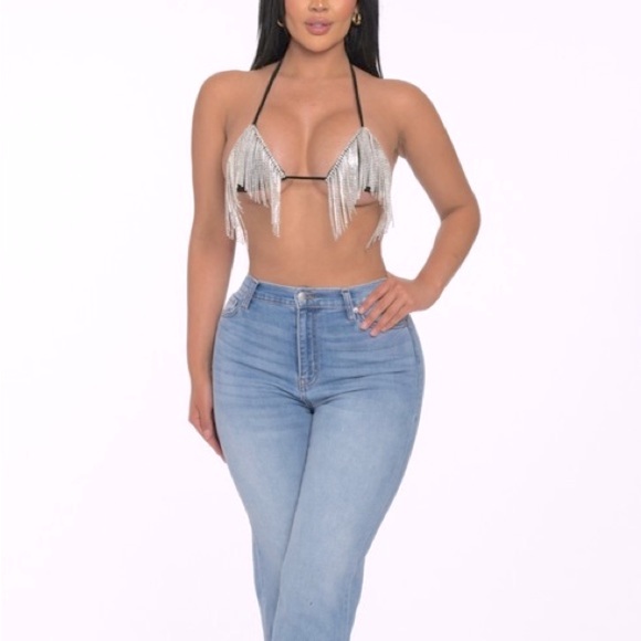 Cascading Rhinestone Embellished Black Triangle Bikini Top Bralette - Picture 5 of 5